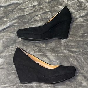 a.n.a. Black Micro Suede Wedges